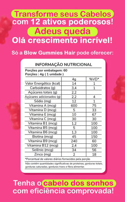 Blow Gummies Hair Morango 30 dias